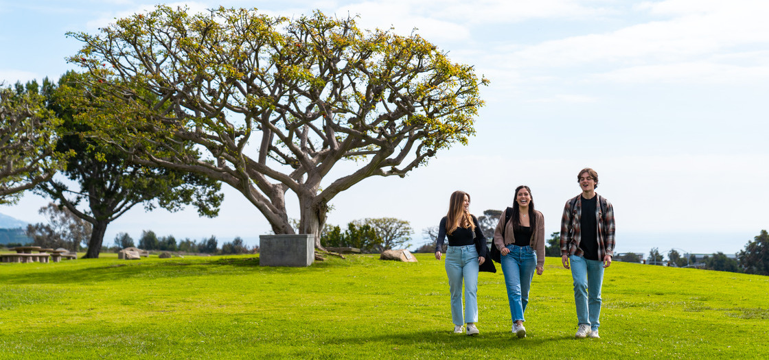 students walking on Alumni Park